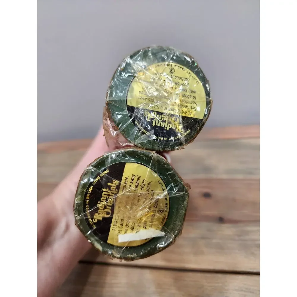 Vtg Pillar Candles Embossed Green Black Radiant Orig British Hong Kong 6